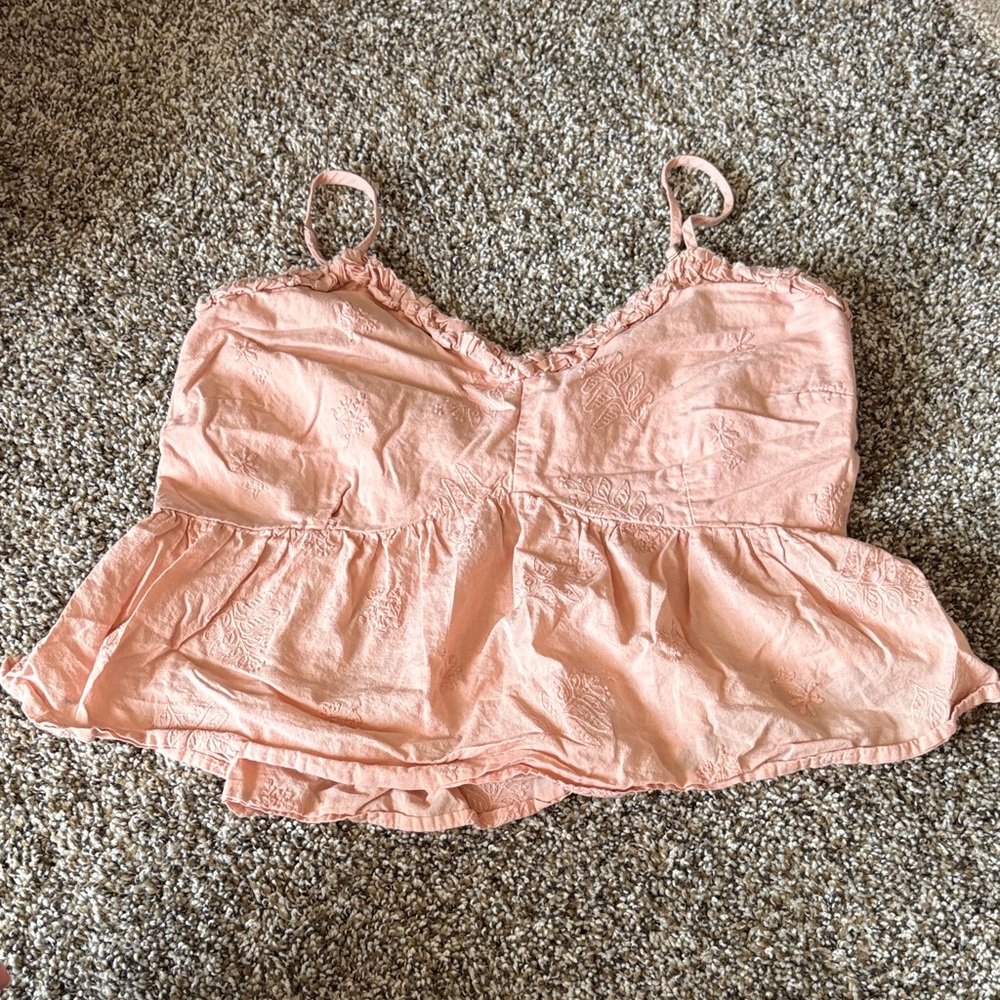 Women's Peach Lace-Trim Peplum Camisole Top